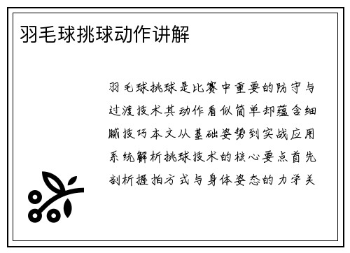 羽毛球挑球动作讲解