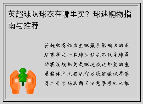 英超球队球衣在哪里买？球迷购物指南与推荐