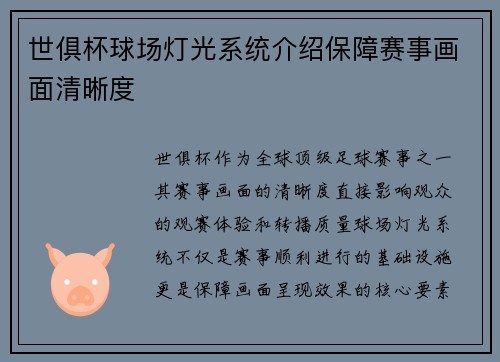 世俱杯球场灯光系统介绍保障赛事画面清晰度